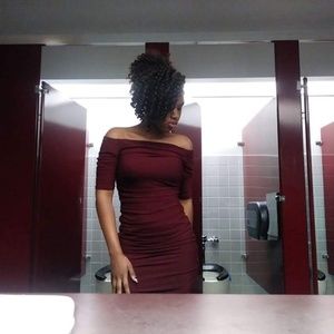 Burgundy Mesh Ruched Dress